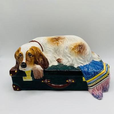 LOT 17: Nove Italia Ceramic Dog on a Case Porcelain Figurine Made Exclusive for Tiffany & Co