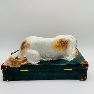 LOT 17: Nove Italia Ceramic Dog on a Case Porcelain Figurine Made Exclusive for Tiffany & Co