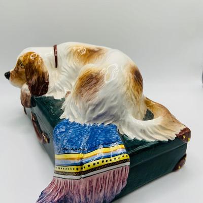 LOT 17: Nove Italia Ceramic Dog on a Case Porcelain Figurine Made Exclusive for Tiffany & Co