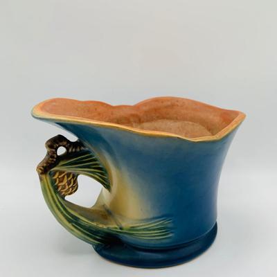 LOT 19: Roseville Pottery Blue Pine Cone Pattern Vases