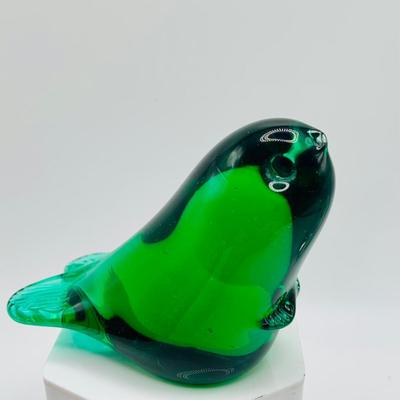 LOT 22: Amber Glass Swan, Signed Paperweight, ACC Crystal Art Glass Cat and Emerald Green Art Glass Paperweight