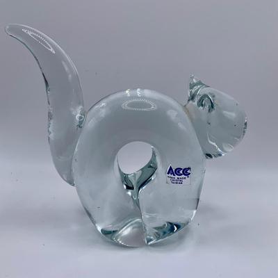 LOT 22: Amber Glass Swan, Signed Paperweight, ACC Crystal Art Glass Cat and Emerald Green Art Glass Paperweight
