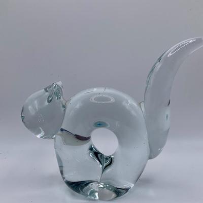 LOT 22: Amber Glass Swan, Signed Paperweight, ACC Crystal Art Glass Cat and Emerald Green Art Glass Paperweight