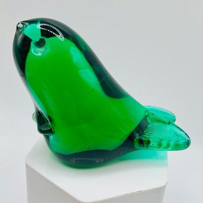 LOT 22: Amber Glass Swan, Signed Paperweight, ACC Crystal Art Glass Cat and Emerald Green Art Glass Paperweight