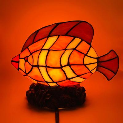 LOT 23: Vintage Stained Glass Fish Table Lamp