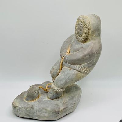 LOT GC: Inuit/Eskimo Hunter Ice Fishing Sculpture and John Perry Seal Sculpture