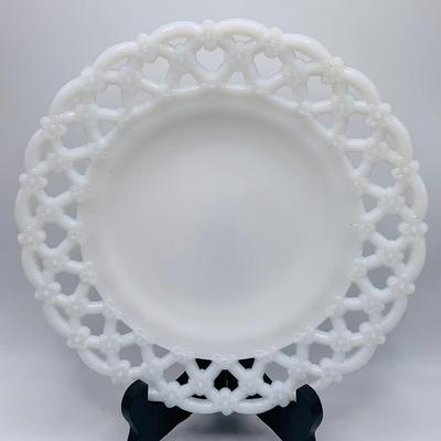 LOT 25: Kemble-Wheaton Glass Floral Glass Trinket Box, Westmorland Milk Glass Plate and Vintage Porcelain Ring Tray with a Bathing Beauty