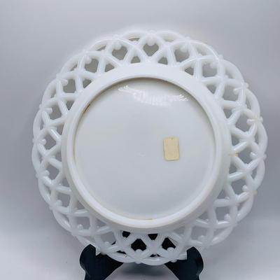 LOT 25: Kemble-Wheaton Glass Floral Glass Trinket Box, Westmorland Milk Glass Plate and Vintage Porcelain Ring Tray with a Bathing Beauty