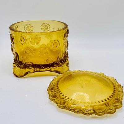 LOT 25: Kemble-Wheaton Glass Floral Glass Trinket Box, Westmorland Milk Glass Plate and Vintage Porcelain Ring Tray with a Bathing Beauty