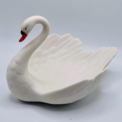 LOT 26: Seascapes and Swans - Set of Two (2) Swan Porcelain Dishes by Goebel and Other and Two (2) Framed Seascapes One by Raul Bancod