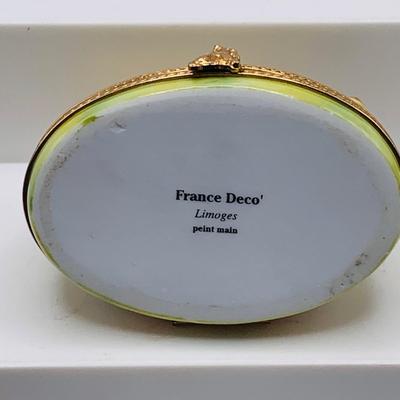 LOT 27: Trinkets and More Featuring Two (2) Limoges Hinged Cat Trinket Boxes, German Egg. Shaped Bavarian Hinged Box and More