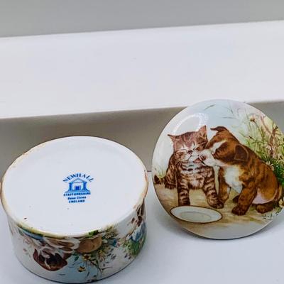 LOT 27: Trinkets and More Featuring Two (2) Limoges Hinged Cat Trinket Boxes, German Egg. Shaped Bavarian Hinged Box and More