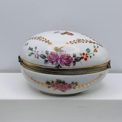 LOT 27: Trinkets and More Featuring Two (2) Limoges Hinged Cat Trinket Boxes, German Egg. Shaped Bavarian Hinged Box and More
