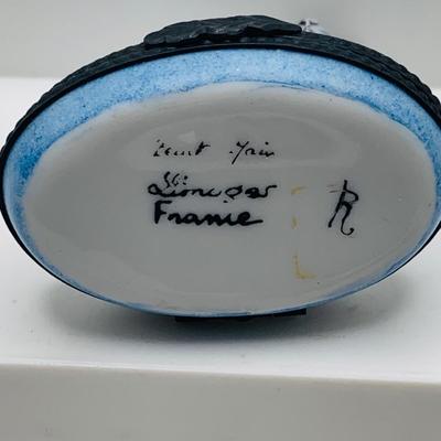 LOT 27: Trinkets and More Featuring Two (2) Limoges Hinged Cat Trinket Boxes, German Egg. Shaped Bavarian Hinged Box and More
