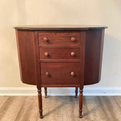 LOT 55: Martha Washington Sewing Table and Contents with Oil Painting