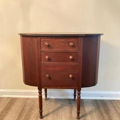LOT 55: Martha Washington Sewing Table and Contents with Oil Painting