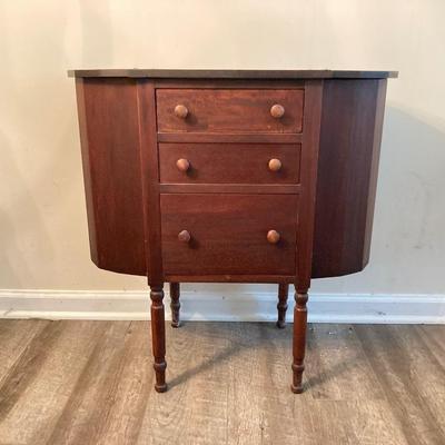LOT 55: Martha Washington Sewing Table and Contents with Oil Painting