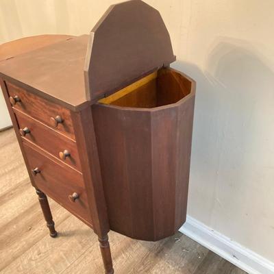 LOT 55: Martha Washington Sewing Table and Contents with Oil Painting