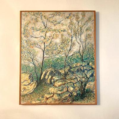 LOT 55: Martha Washington Sewing Table and Contents with Oil Painting