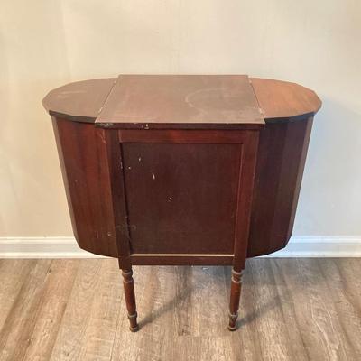 LOT 55: Martha Washington Sewing Table and Contents with Oil Painting