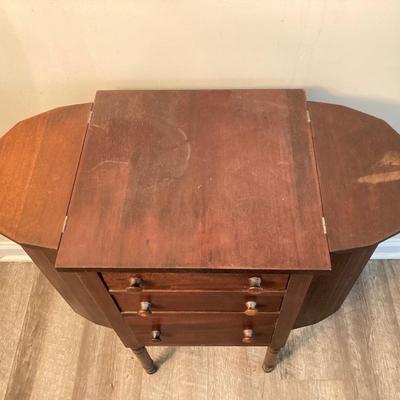 LOT 55: Martha Washington Sewing Table and Contents with Oil Painting