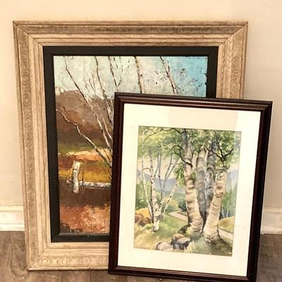 LOT 57: Pair of Framed White Birch Landscape Oil Paintings