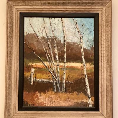 LOT 57: Pair of Framed White Birch Landscape Oil Paintings