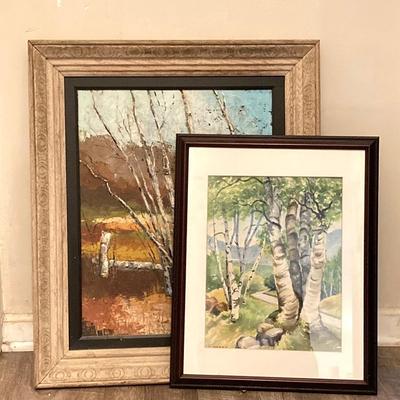LOT 57: Pair of Framed White Birch Landscape Oil Paintings
