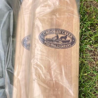 LOT 60: Crooked Creek Paddle Company Model C10765 Wooden Oars (NIP), Life Jackets, Metal / Plastic Oars and Fishing Net