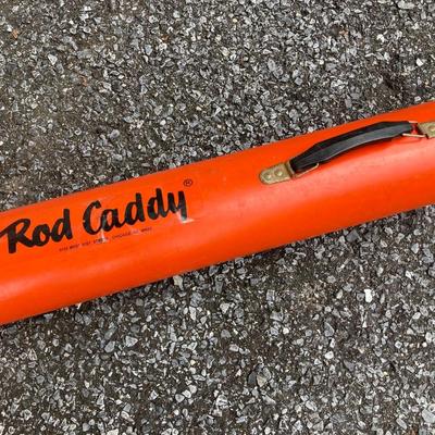 LOT 61: Vintage Rod Caddy Carrying Case with Three Fishing Rods (Daiwa Apollo, Shakespeare Ugly Stik and Storm)