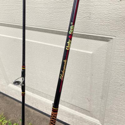 LOT 61: Vintage Rod Caddy Carrying Case with Three Fishing Rods (Daiwa Apollo, Shakespeare Ugly Stik and Storm)