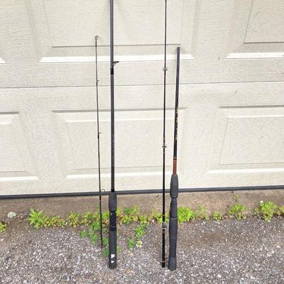 LOT 61: Vintage Rod Caddy Carrying Case with Three Fishing Rods (Daiwa Apollo, Shakespeare Ugly Stik and Storm)