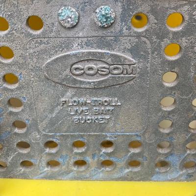 LOT 65: Fishing Gear - Wading Boots Size 10, Yellow Overalls, Cosom Flow - Troll Bait Bucket and More