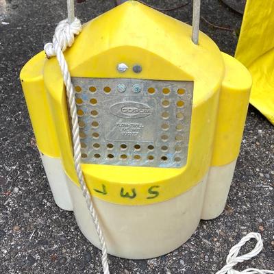 LOT 65: Fishing Gear - Wading Boots Size 10, Yellow Overalls, Cosom Flow - Troll Bait Bucket and More