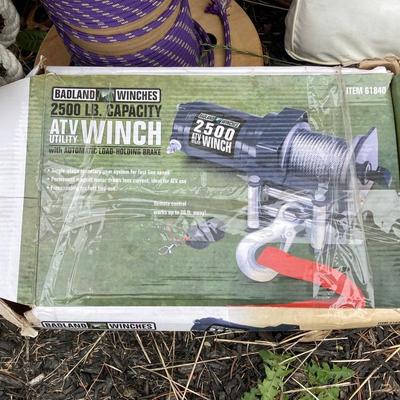 LOT 66: Badland Winches ATV Utility Winch in Original Box, New England Ropes Spool, Rope and Floating Devices