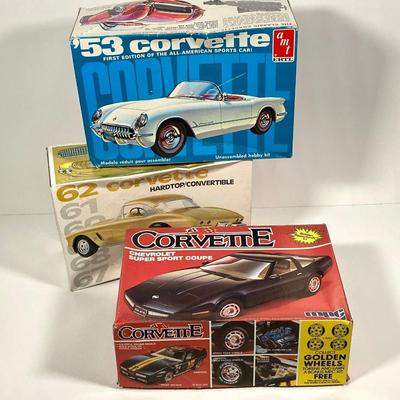 LOT 76: Vintage Toy Corvette Model Collection - 53 AMT Ertl, 62 AMT Ertl and MPC Super Sport Coupe