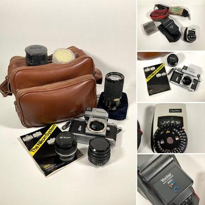 LOT 77: Vintage Nikon F 35mm Camera with Brown Coast Carrying Case and Accessories