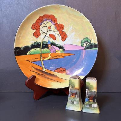 LOT 88: Collection of Hand Painted China including a Tea Set, Salt/Pepper Shakers & Decorative Plate