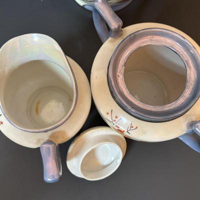 LOT 88: Collection of Hand Painted China including a Tea Set, Salt/Pepper Shakers & Decorative Plate