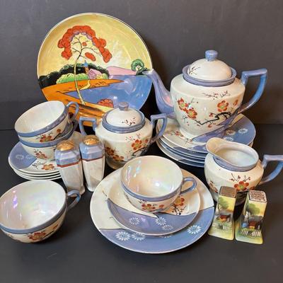 LOT 88: Collection of Hand Painted China including a Tea Set, Salt/Pepper Shakers & Decorative Plate