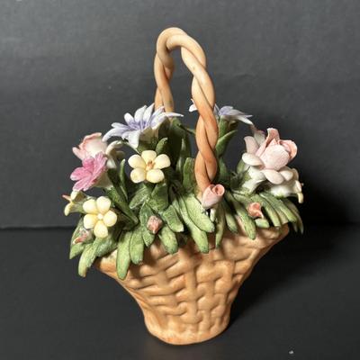 LOT 89: Home Decor Wall Sconces/Shelves & Still Life Print, Capodimonte Basket of Flowers,Glass Dual Light Candlestick/Holder...