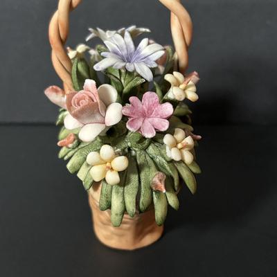 LOT 89: Home Decor Wall Sconces/Shelves & Still Life Print, Capodimonte Basket of Flowers,Glass Dual Light Candlestick/Holder...
