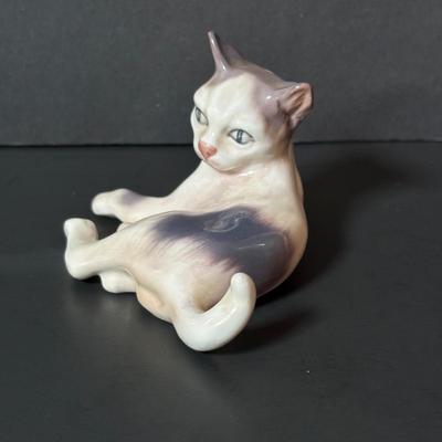 LOT 90: DJ Copenhagen Denmark Porcelain Cat, Orrefors Crystal Vase and Marbled Glass Vase