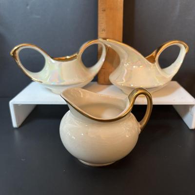 LOT 92: Royal Stafford & Queens Rosina China Co. Dessert Plates, 24k Hand Decorated Creamer/Sugar Bowl & More