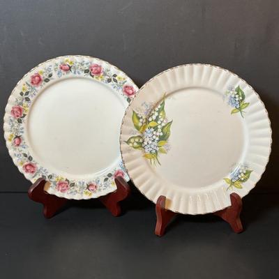 LOT 92: Royal Stafford & Queens Rosina China Co. Dessert Plates, 24k Hand Decorated Creamer/Sugar Bowl & More