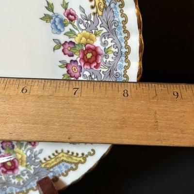 LOT 92: Royal Stafford & Queens Rosina China Co. Dessert Plates, 24k Hand Decorated Creamer/Sugar Bowl & More