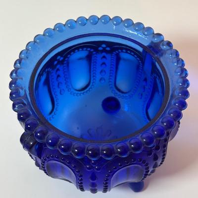 LOT 93: Colbalt Blue Collection: Westmoreland Small Footed Trinket Dish w/Lid, Hofbauer Brydes Three Footed Candy Dish & Home Decor...