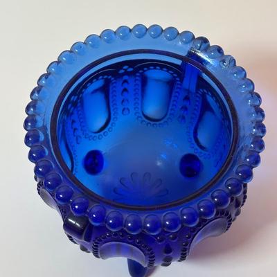 LOT 93: Colbalt Blue Collection: Westmoreland Small Footed Trinket Dish w/Lid, Hofbauer Brydes Three Footed Candy Dish & Home Decor...