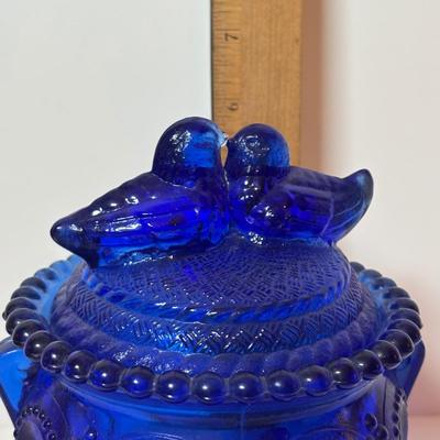 LOT 93: Colbalt Blue Collection: Westmoreland Small Footed Trinket Dish w/Lid, Hofbauer Brydes Three Footed Candy Dish & Home Decor...