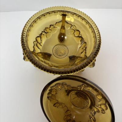 LOT 95: Beautiful Glass Argonaut Shell Footed Candy Dish and Teal Ruffled Bowl